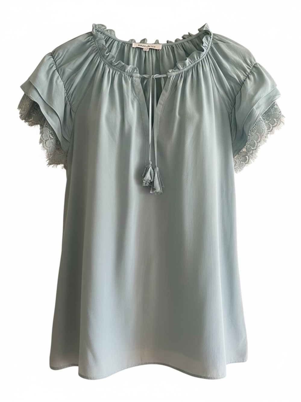 Rose and Olive Light Blue Boho Lace Tassel Blouse Top Size 1X - EUC